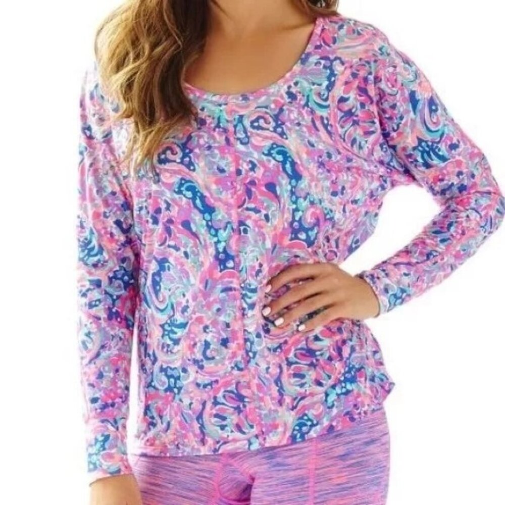 Lilly Pulitzer Luxletic S Long Sleeve Paisley Athleisure Top MULTI LA PLAYA